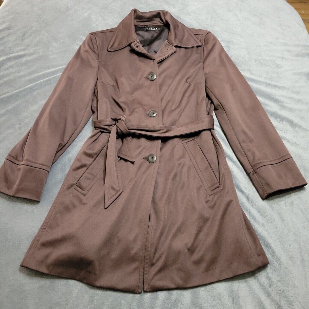 Sisley Trench Coat Womens Small Brown Jacket Belted Comfort Stretch Italian Made